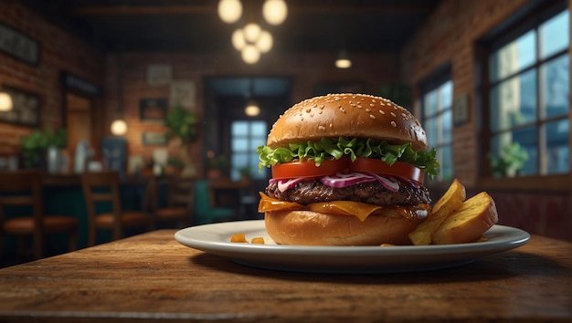 Un délicieux hamburger de pâtisserie dans un vieux café vintage