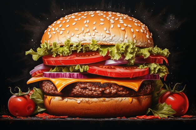 Un délicieux hamburger réaliste sur fond de tableau