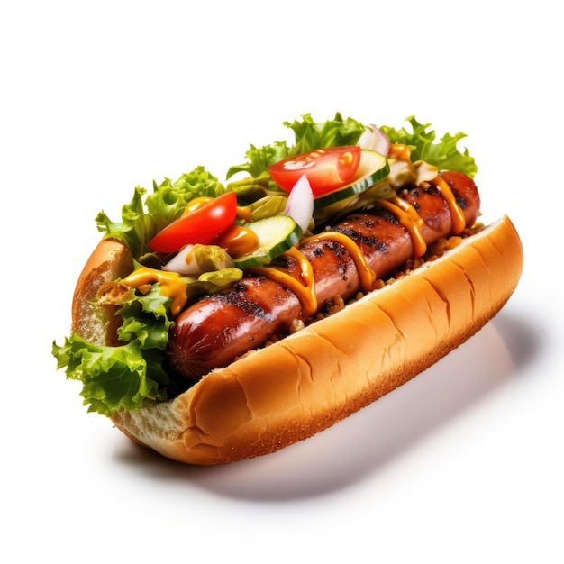 Délicieux hot-dog sur fond blanc IA générative