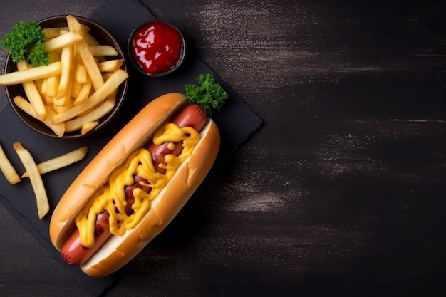 Délicieux hot dog vue de dessus Viande de fête Générer Ai