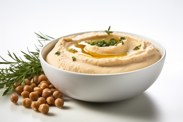 un délicieux houmous sur un fond blanc isolé