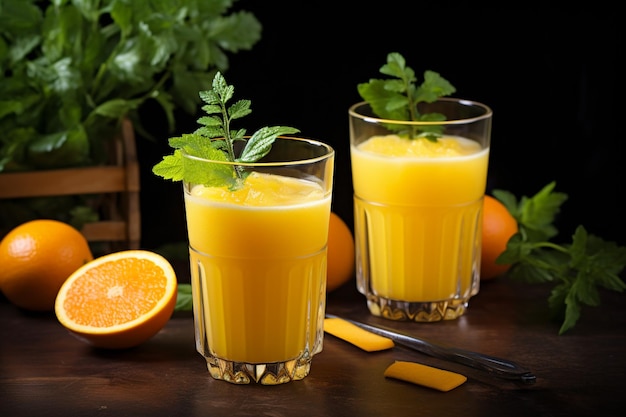 Délicieux jus d'orange fait maison avec espace de copie