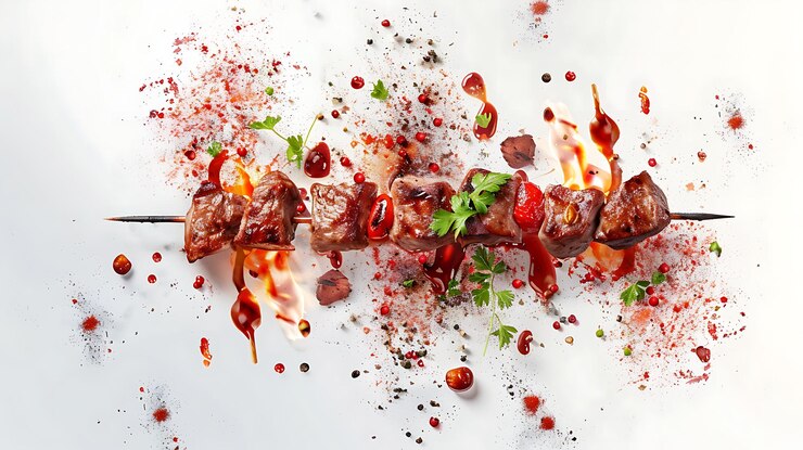 Délicieux kebab grillé avec des herbes et de la sauce