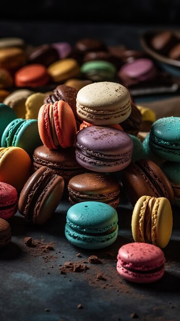 Délicieux macarons colorés dessert bonbons Generative Ai