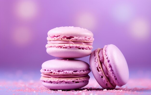 Délicieux macarons sur fond violet pastel IA générative