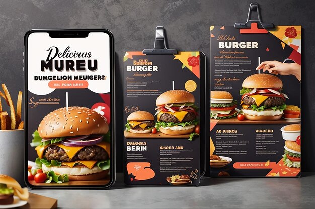 Un délicieux menu de hamburgers et de nourriture sur Instagram et Facebook