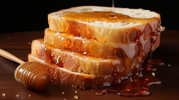 Délicieux miel arrosé sur du pain tranché dans une cuisine élégante AR 169