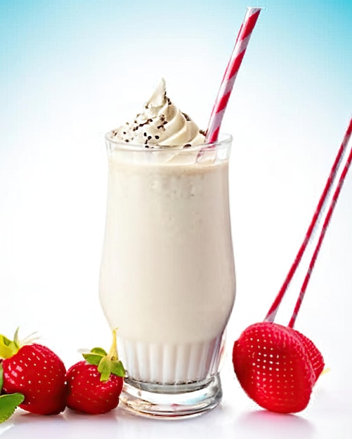 délicieux milk-shake avec des desserts sucrés avec des pailles colorées