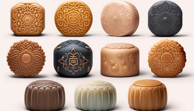 Délicieux Mooncakes chinois isolé sur fond blanc