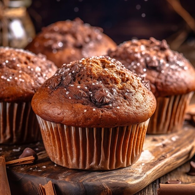 Délicieux muffins au chocolat maison CloseUp Generative AI