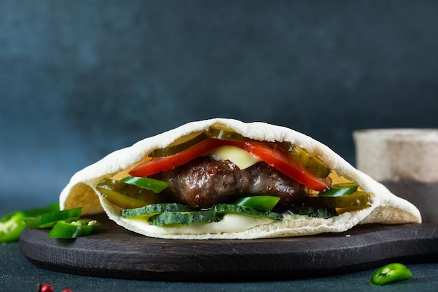 Délicieux pain pita à la viande tomates et poivre Pita au kebab Shawerma à la viande