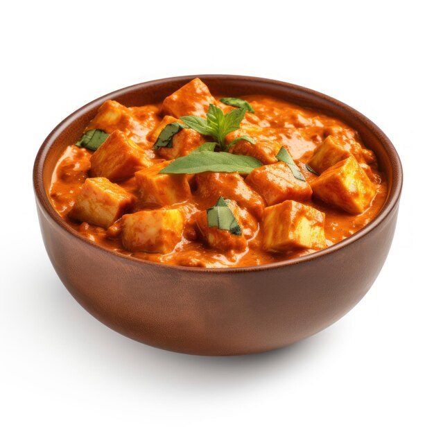 Délicieux paneer indien tikka masala dans un bol sur fond blanc AI générative