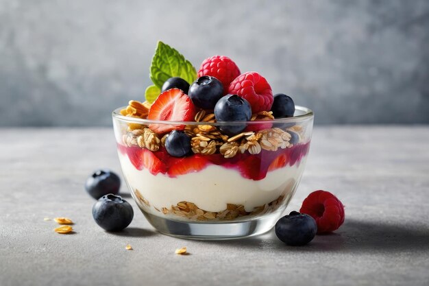 Photo délicieux parfaits de yogourt avec des fruits et de l'avoine