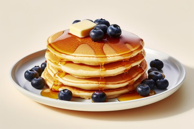 Un délicieux petit déjeuner ou brunch option ces crêpes avec des bleuets et du miel