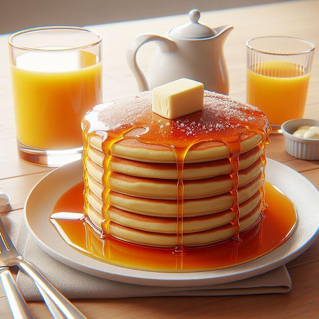 Un délicieux petit déjeuner de crêpes moelleuses empilées haut sur une assiette