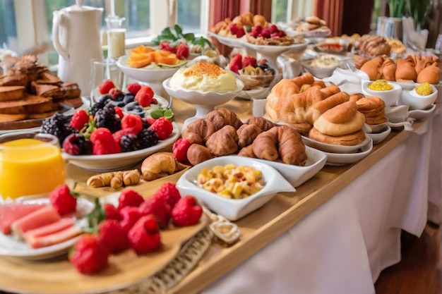 Délicieux petit déjeuner sur une table lumineuse Vue supérieure de l'espace de copie