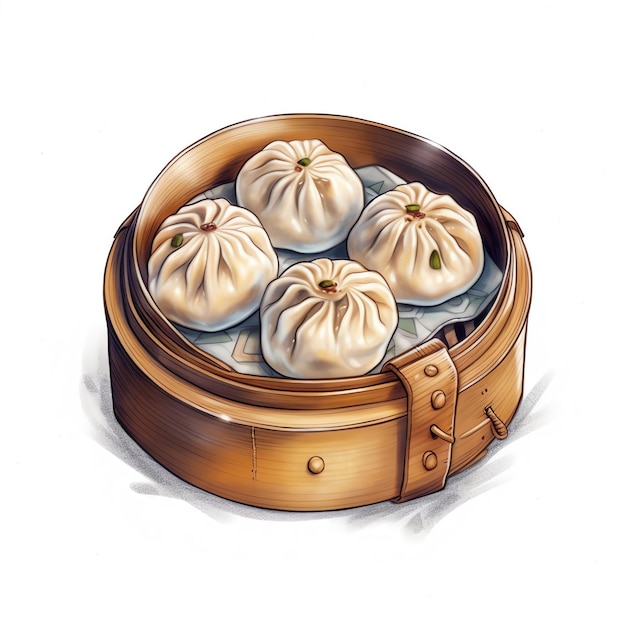 Photo délicieux petit pain à la vapeur et thé dans un style aquarelle capturant l'essence du c d'un restaurant chinois