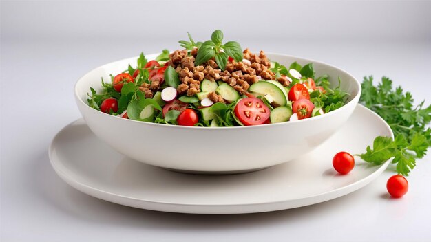 Un délicieux plat de salade sur un fond blanc