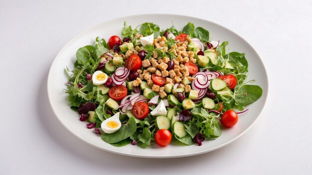 Un délicieux plat de salade sur un fond blanc