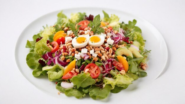 Un délicieux plat de salade sur un fond blanc