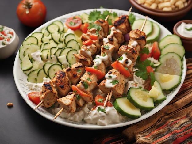 Délicieux plat de shashlik avec des ingrédients frais sur une assiette