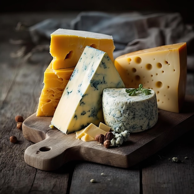 Délicieux plateau de fromages gastronomiques générative ai