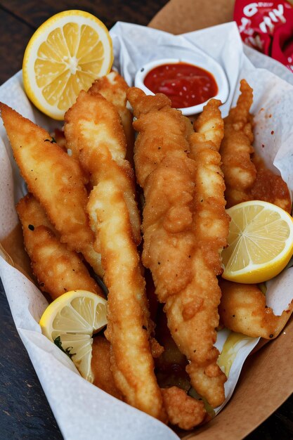 Photo délicieux poisson et frites à emporter