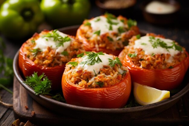 Un délicieux poulet Tinga farci de poivrons avec du mexicain