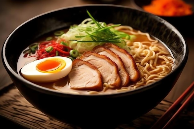 un délicieux ramen avec des œufs, du porc et du bœuf