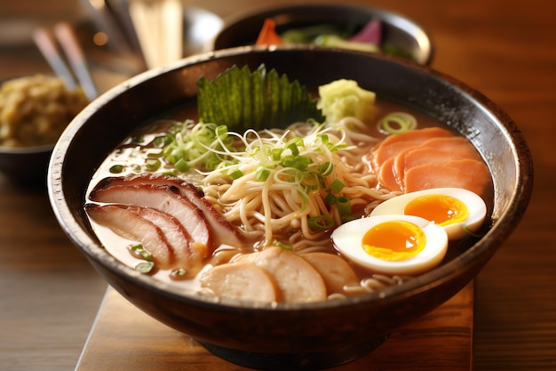 un délicieux ramen avec des œufs, du porc et du bœuf