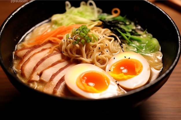 un délicieux ramen avec des œufs, du porc et du bœuf