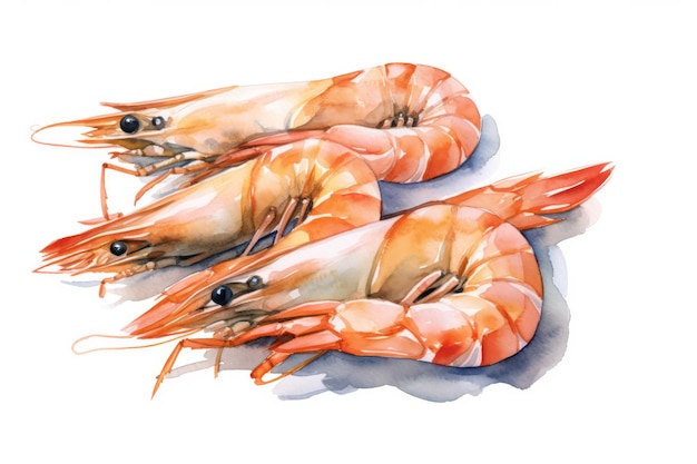 Délicieux repas de crevettes fraîchement cuites sur une assiette blanche avec des fruits de mer rouges en arrière-plan