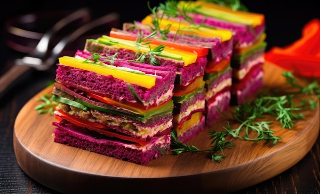 Un délicieux sandwich sur une assiette en bois