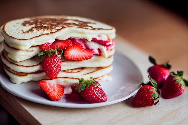 Délicieux sandwich aux crêpes aux fraises illustré en 3d