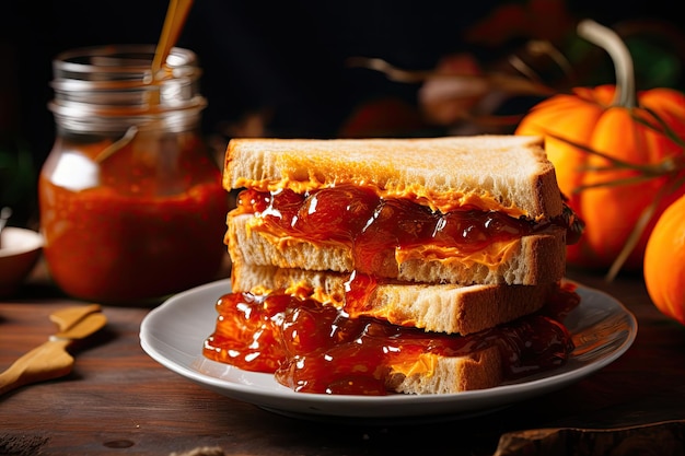 Délicieux sandwich à la confiture de citrouille sur la table