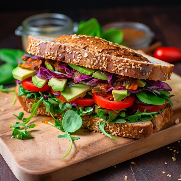 Photo un délicieux sandwich avec des légumes.