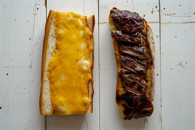 Photo un délicieux steak au fromage et du pain sur la table