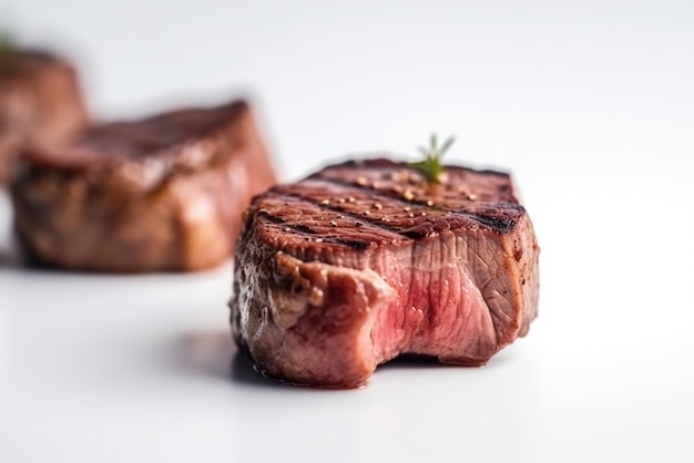 Délicieux steak de boeuf grillé dans un fond blanc clair avec feu et fumée photographie alimentaire style alimentaire