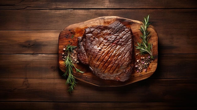 Un délicieux steak de bœuf rôti sur une planche en bois.