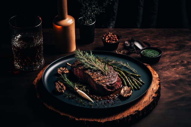 Un délicieux steak d'élan mariné au romarin et au thym accompagné d'un sauté de champignons sauvages