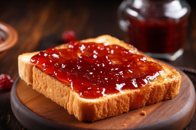 Un délicieux toast avec de la confiture sur la table.