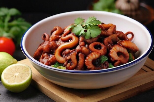 Photo delicious adobong pugita octopus stirfry dans une casserole