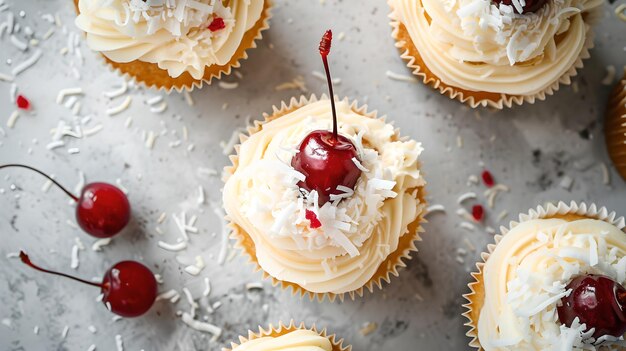 Delicious Cherrytopped Cupcakes sur une surface texturée Désert fait maison Parfait pour les fêtes et l'heure du thé Stylish Food Photography AI