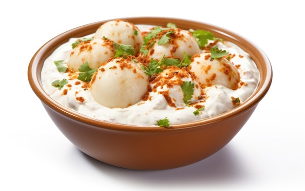 Delicious Dahi Bhalle sur fond blanc