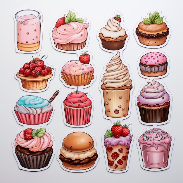 Photo delicious délicieux cupcakes vectoriels isolés sur fond blanc dessins animés délicieux cupcakes en couleurs vives