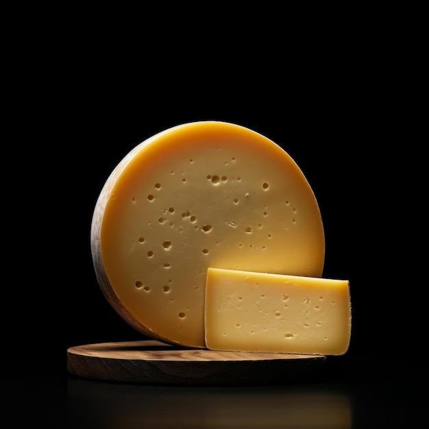 Photo delicious gouda cheese illustration carrée photoréaliste produit laitier crémeux ai généré illustration brillante sur fond sombre cheese gouda délicieux