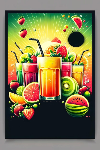 Delicious jus frais avec des fruits de différentes saveurs Pour les médias sociaux modèle de conception de bannière de poste