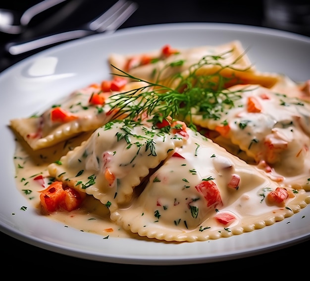 Photo delicious lobster ravioli des poches de pâtes italiennes faites maison photographie alimentaire