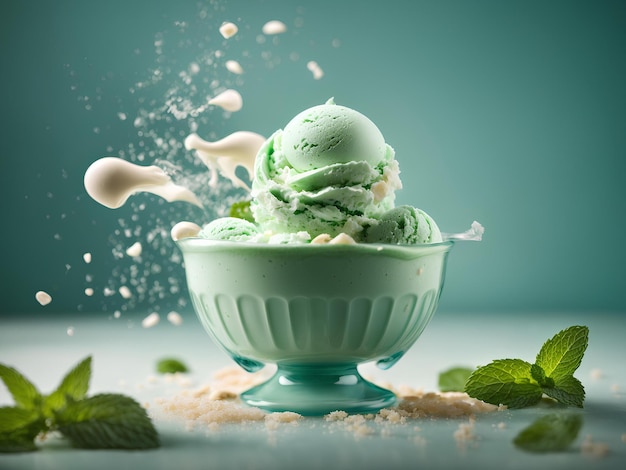 Delicious Mint gelato crème glacée flottante dessert congelé rafraîchissant photographie publicitaire cinématographique