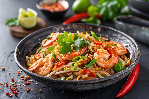 Delicious Pad Thai sur un fond sombre